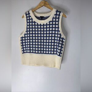 Talbots Blue Plaid Textured Shell Vest Large